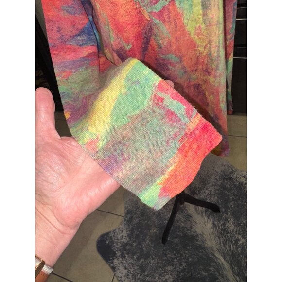 Soft Surroundings Multicolor Abstract Print V-Neck Tunic Sweater Artsy Top M - Picture 9 of 9